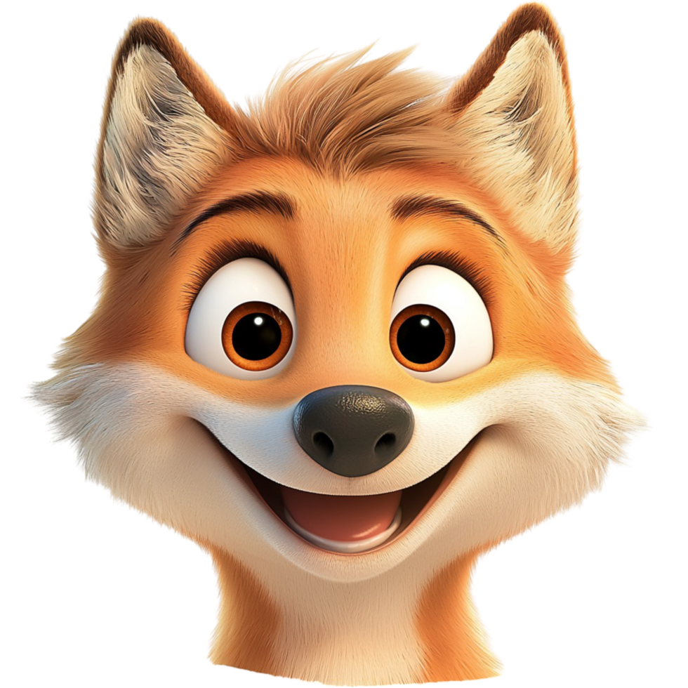 Adorable cartoon fox fluffy fur and a cheerful expression png