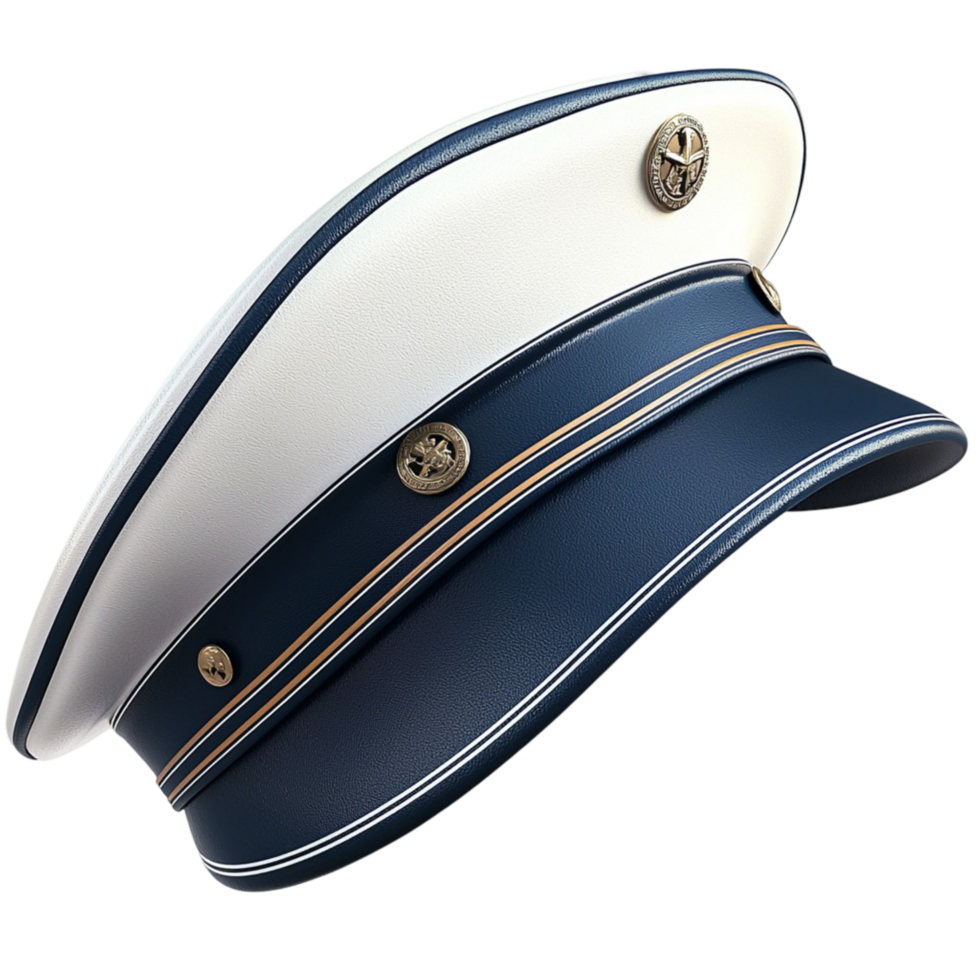 white and navy blue military style cap golden accents png