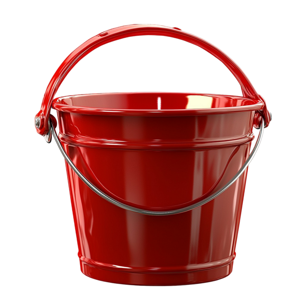 Shiny red metal bucket a handle for carrying s png