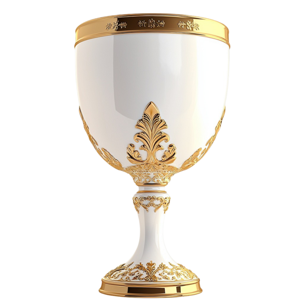 white and gold goblet intricate royal patterns png