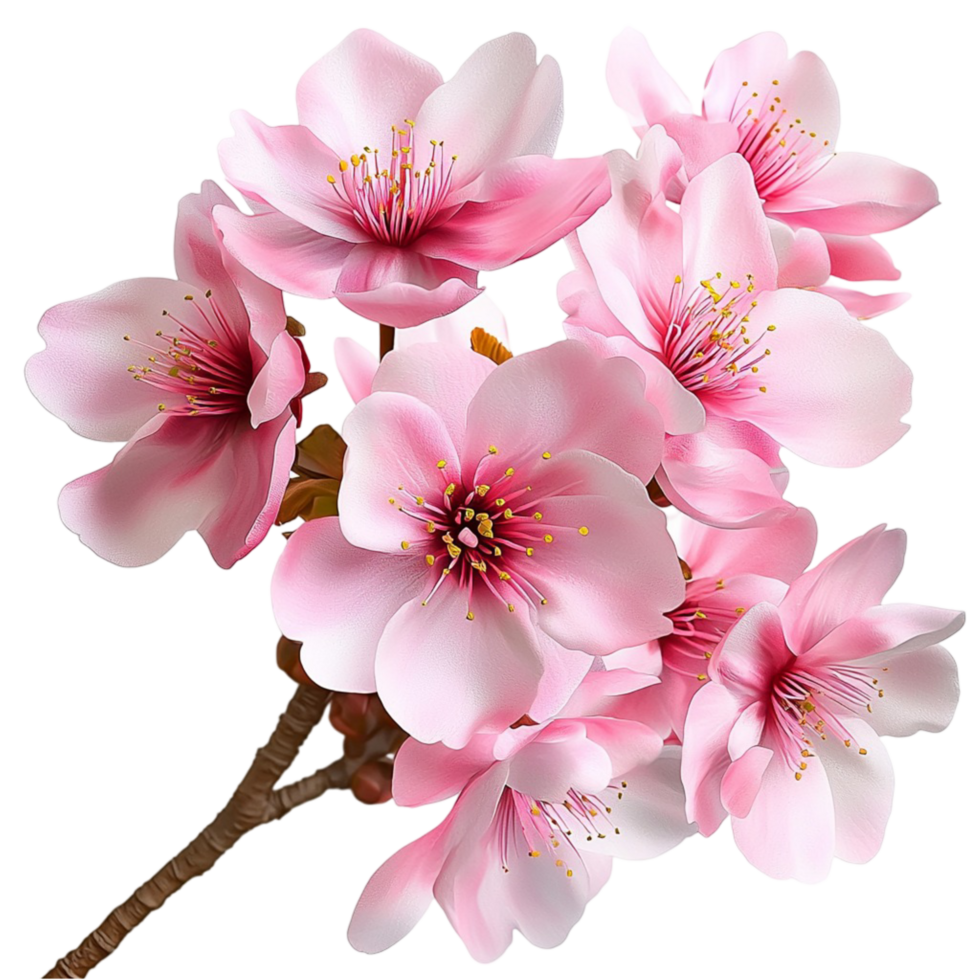 Beautiful cluster of pink cherry blossoms blooming on a tree branch png