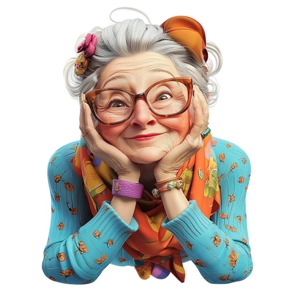 Sweet elderly woman glasses smiling warmth and joy png
