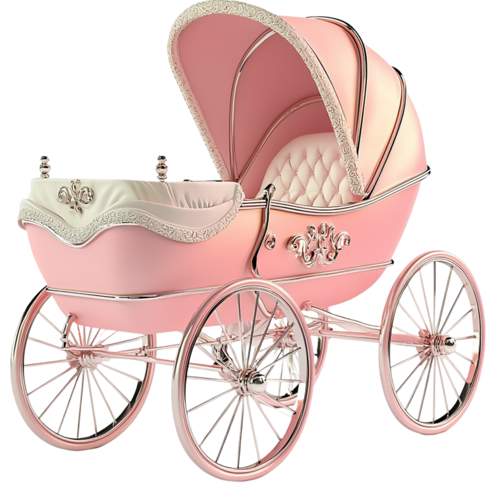 Luxurious pink baby carriage intricate lace and golden accents png