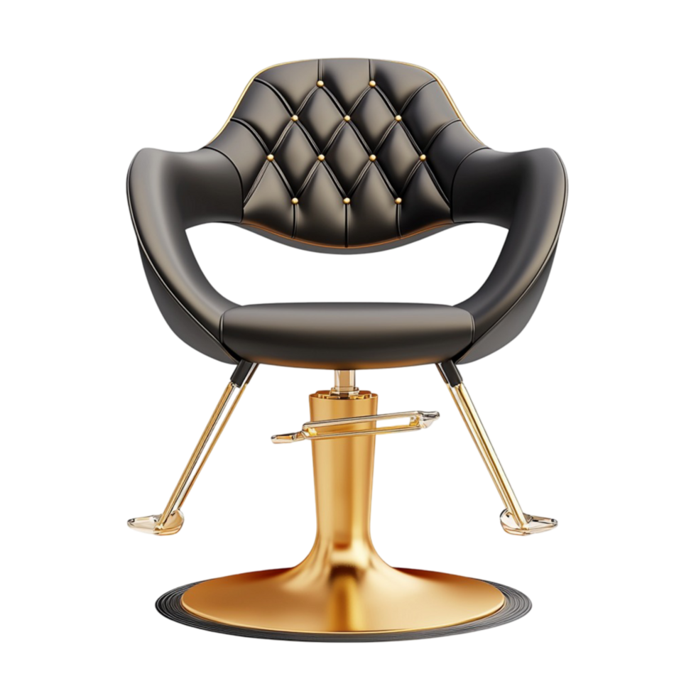 Luxurious black and gold salon chair a quilted seat png