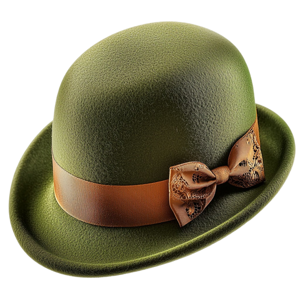 green bowler hat a brown ribbon and a bow png