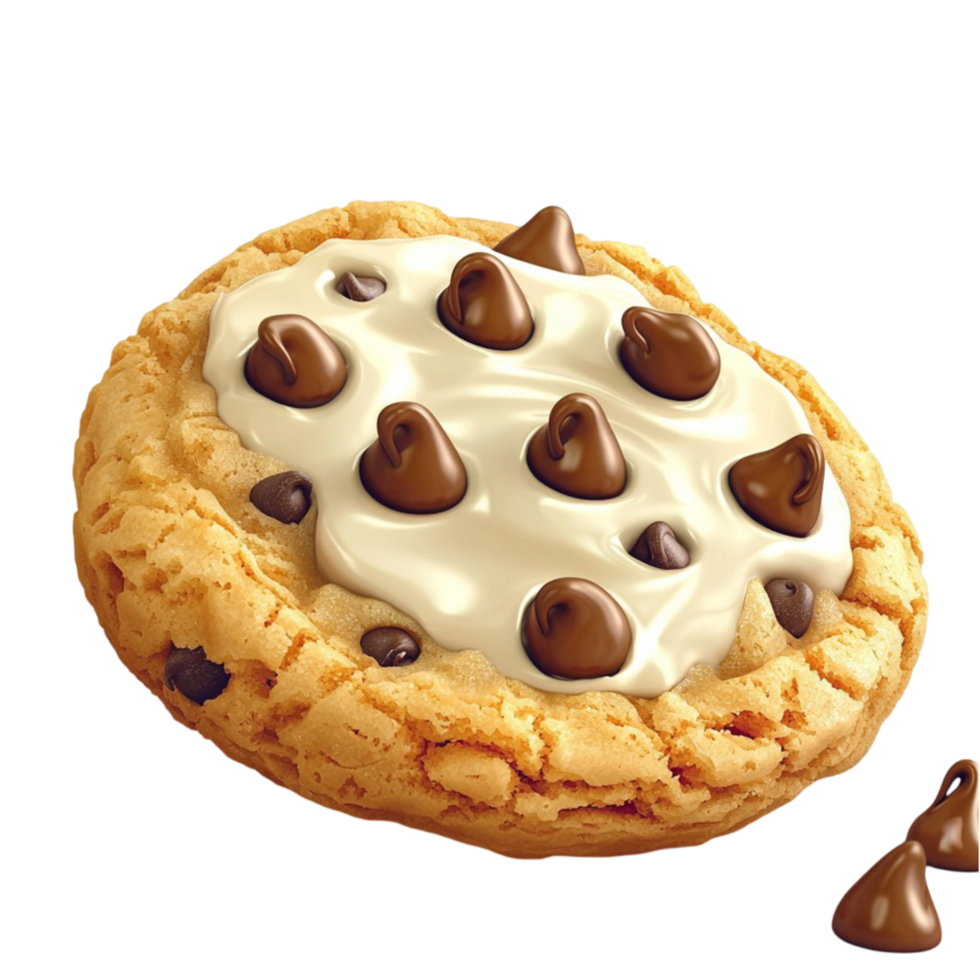 chocolate chip cookie covered white icing png