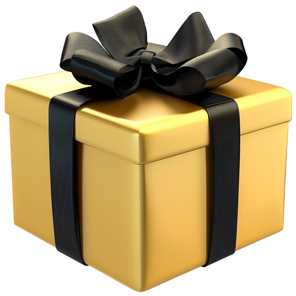 golden gift box wrapped a black ribbon png