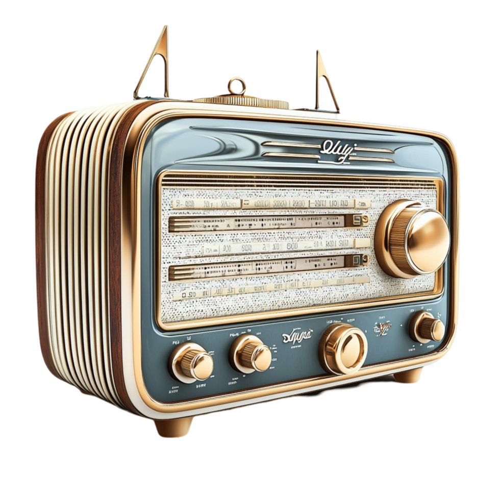 Retro style radio golden accents and an old fashioned tuning dial png