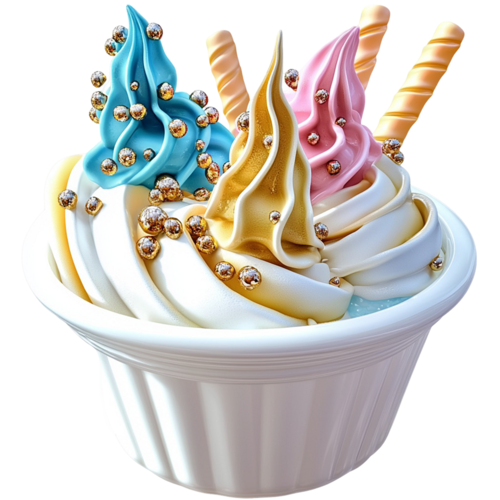 swirled ice cream golden pearls and colorful waffle sticks png