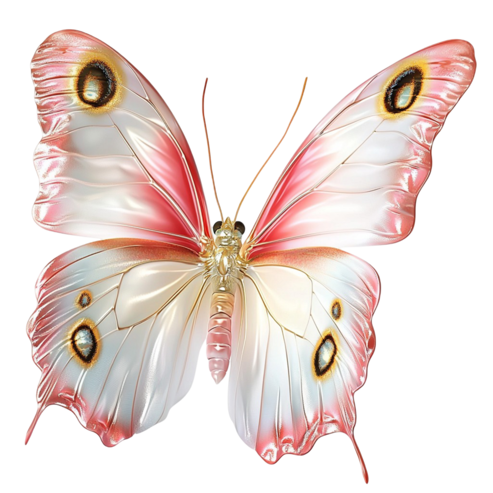 Delicate pink and white butterfly intricate wing patterns and hues png