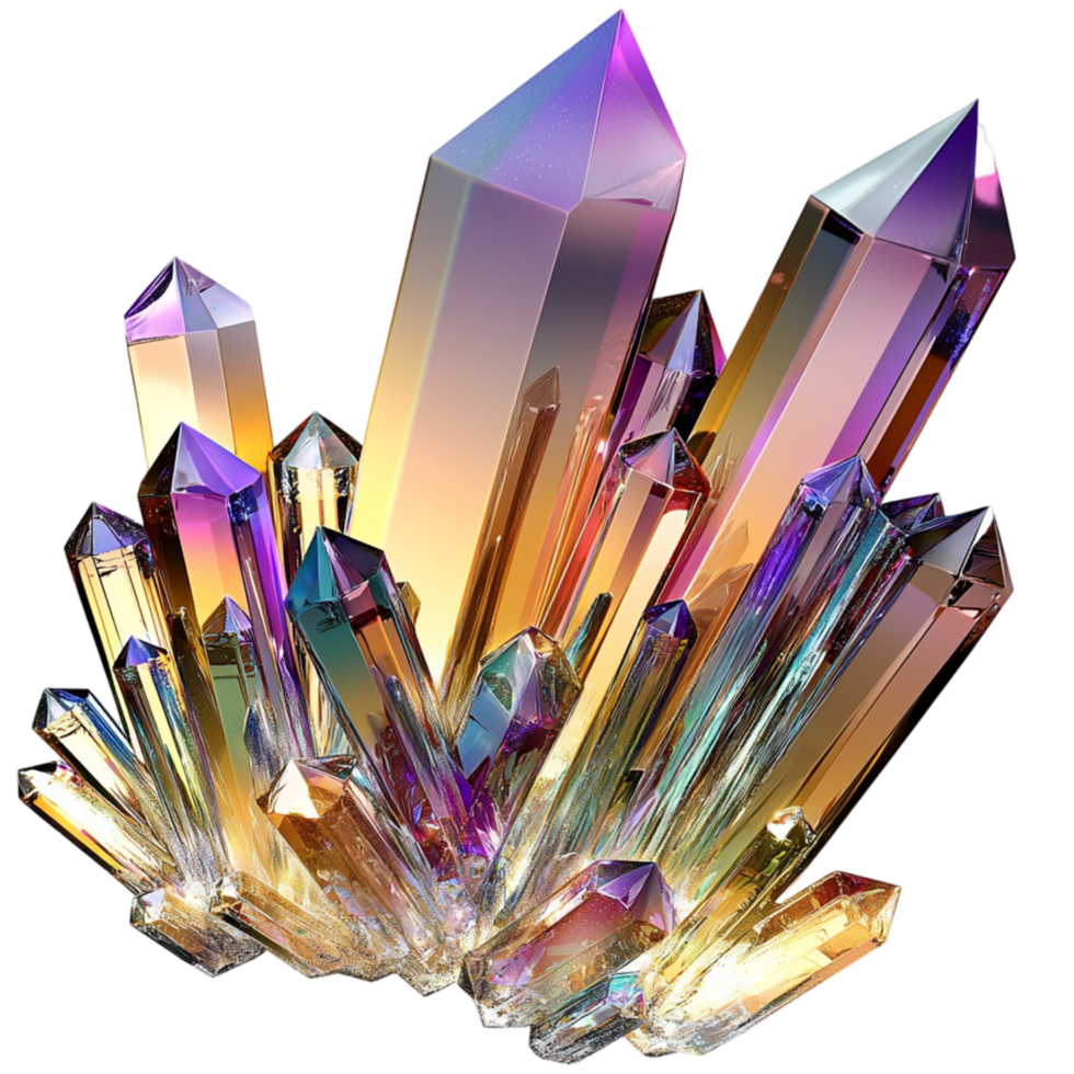 Stunning iridescent crystal cluster vibrant multicolored reflections png