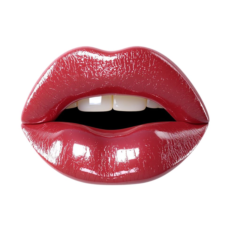 red lips a glossy finish and a playful slightly parted expression png