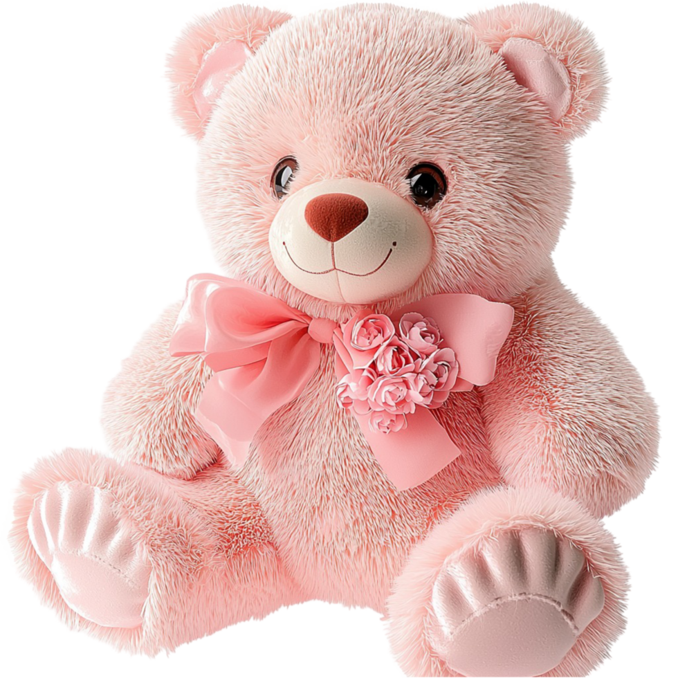and fluffy pink teddy bear a cute bow and a friendly expression png
