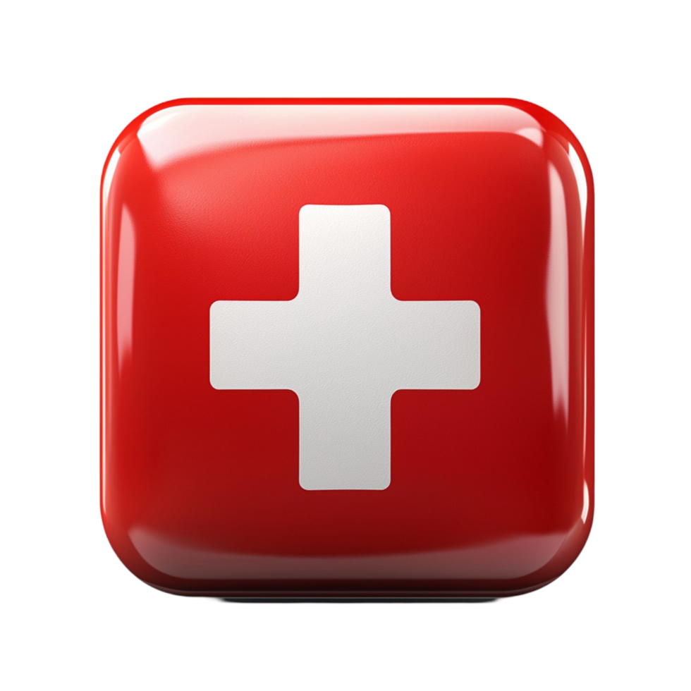 red medical symbol a white cross on a glossy png