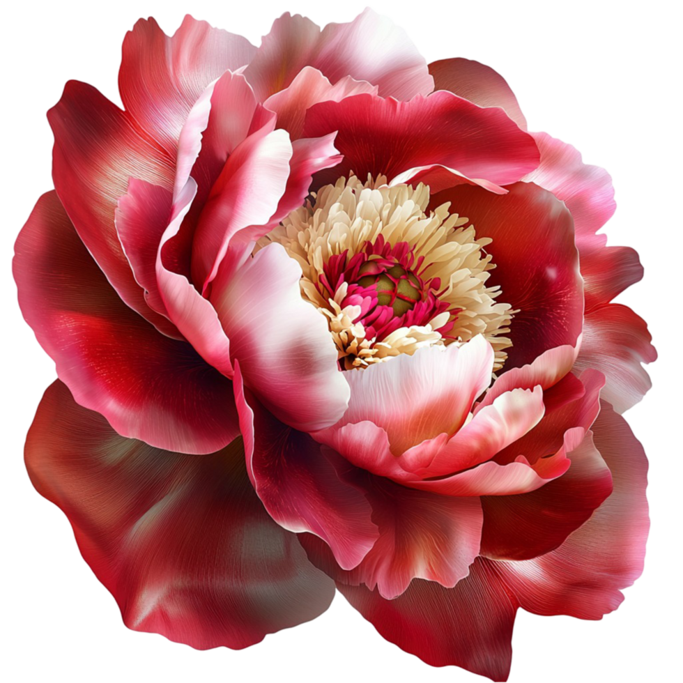 Deep pink peony flower layered petals and a vibrant center png