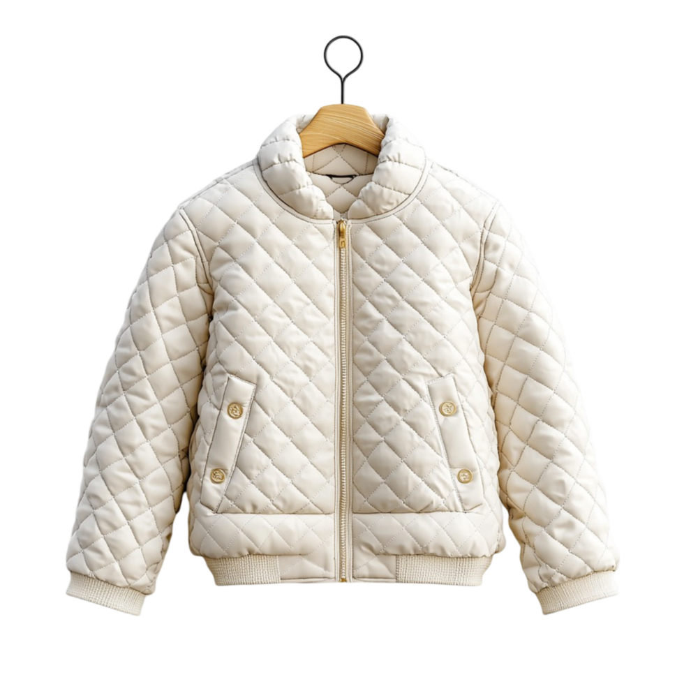 Cream quilted jacket a texture and cozy design png