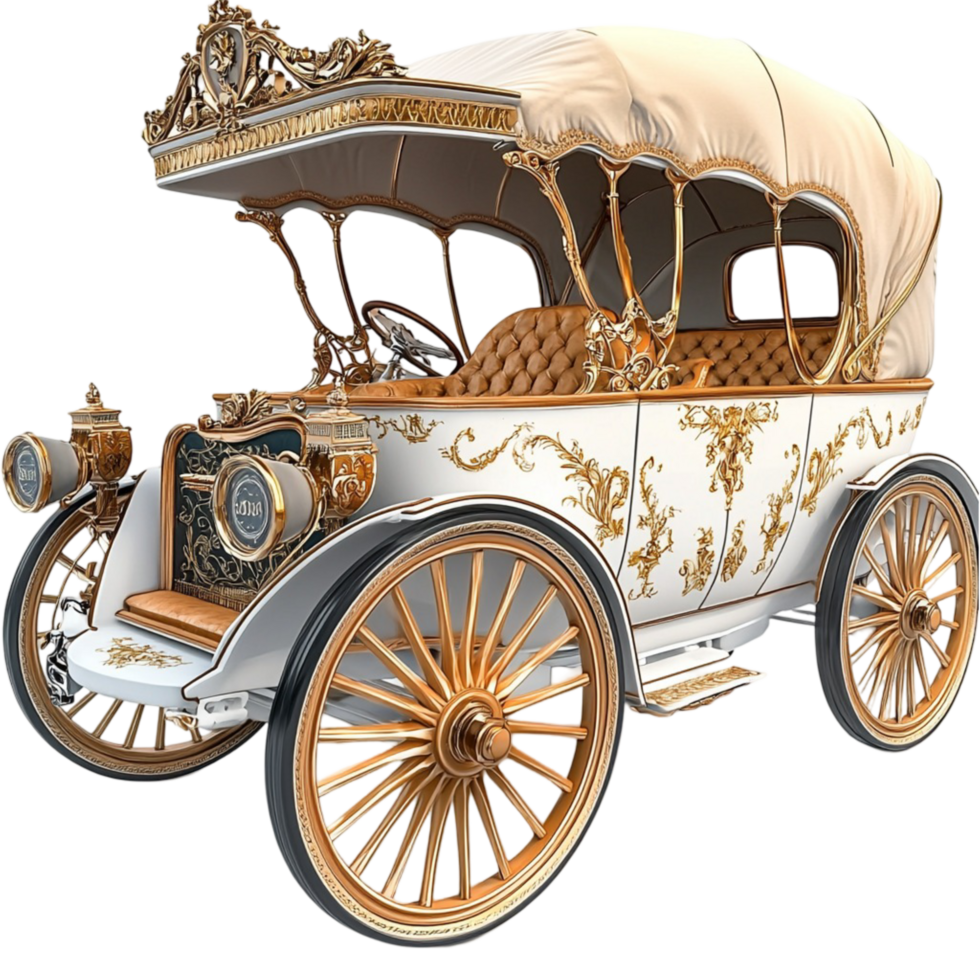 Vintage carriage ornate golden details and a luxurious canopy png