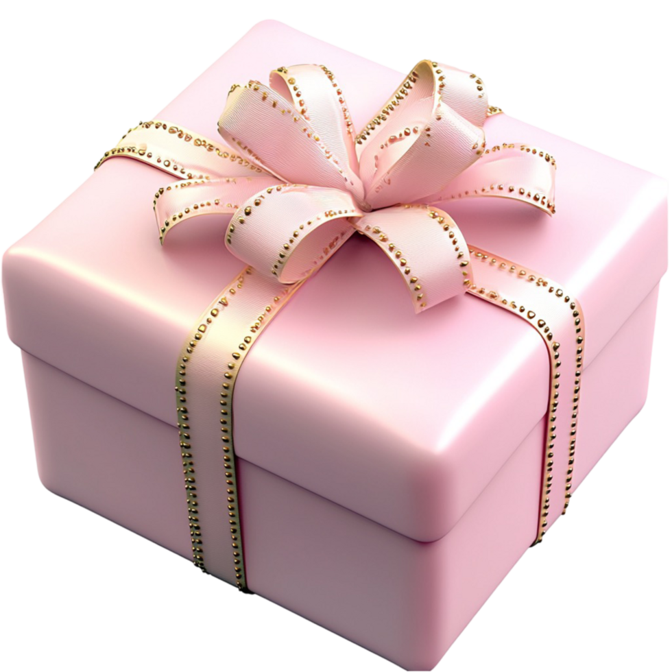 Luxurious pink gift box an golden ribbon and bow png