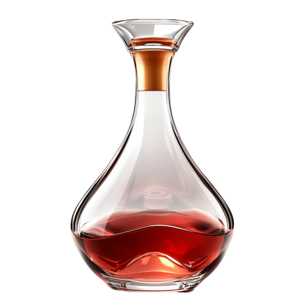 Crystal glass decanter filled amber and a curved handle png