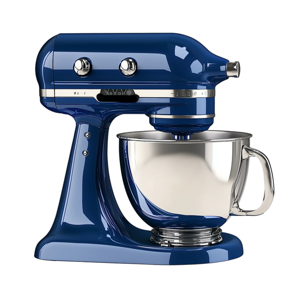 Blue stand mixer a stainless steel bowl and design png
