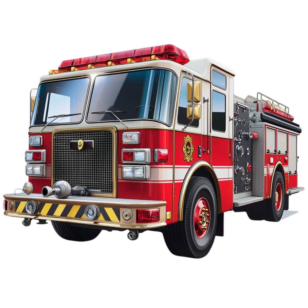 Red fire truck a design and emergency equipment on display png