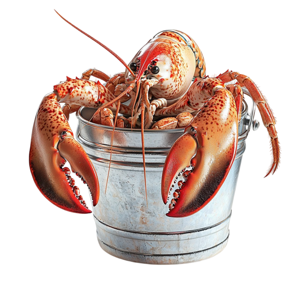 lobster displayed in a rustic metal bucket for seafood lovers png