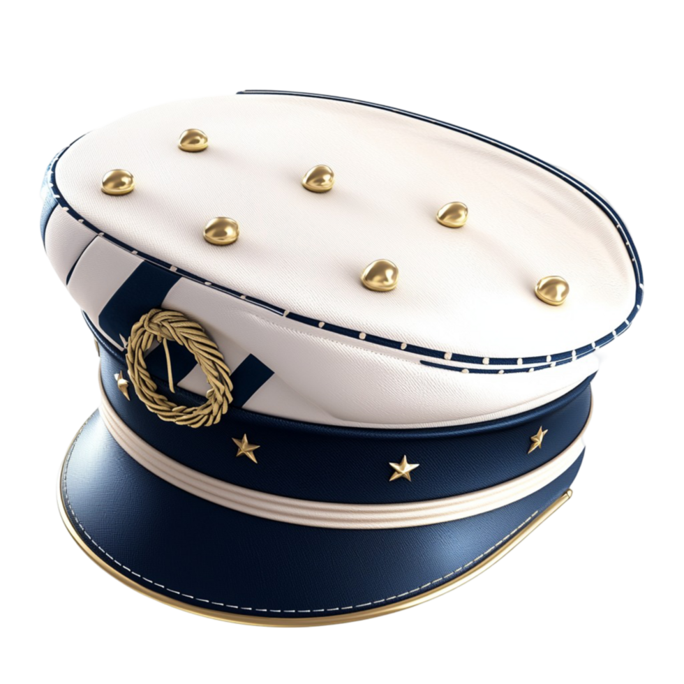 Navy blue and white captains hat golden details and star accents png