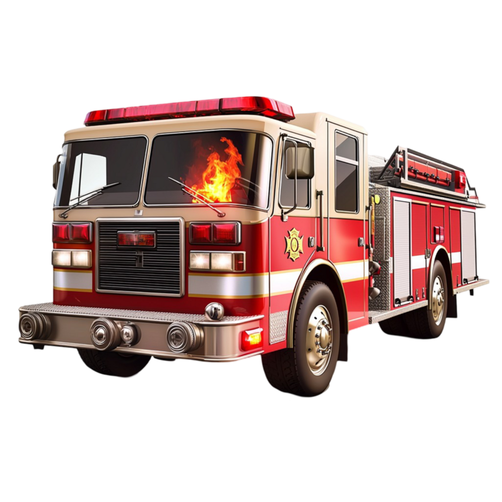 Fire truck in action a visible flame and detailed exterior png