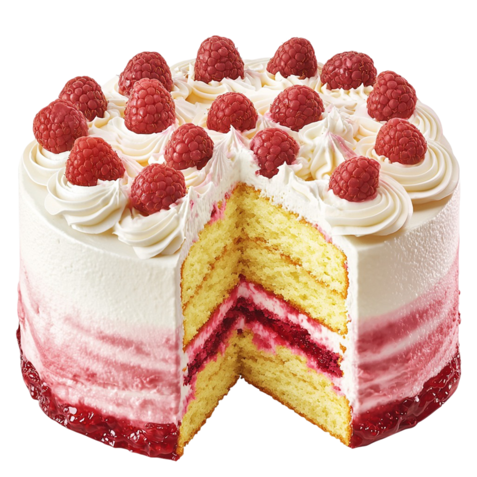 Raspberry layered cake whipped cream and berry toppings png