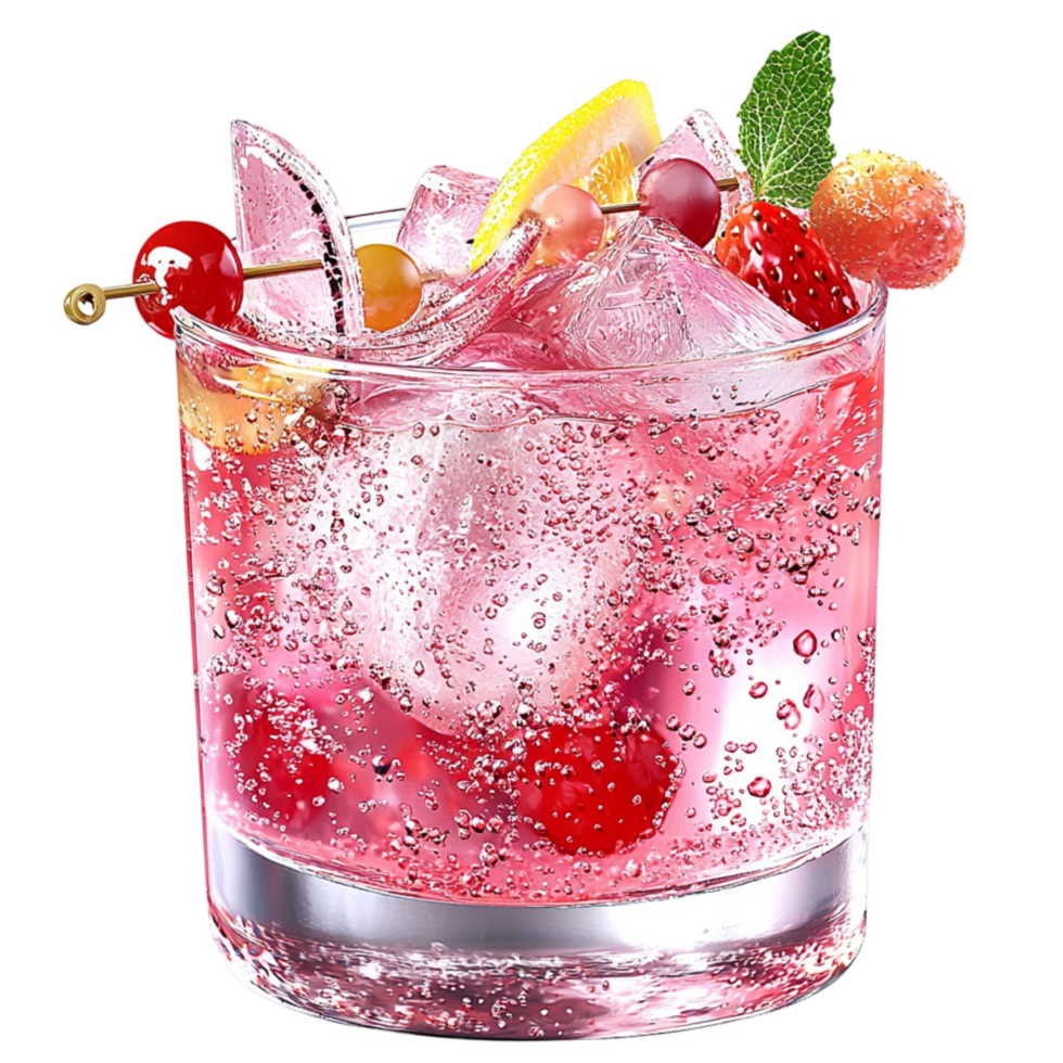 Reing cocktail ice fruits and a mint leaf garnish png
