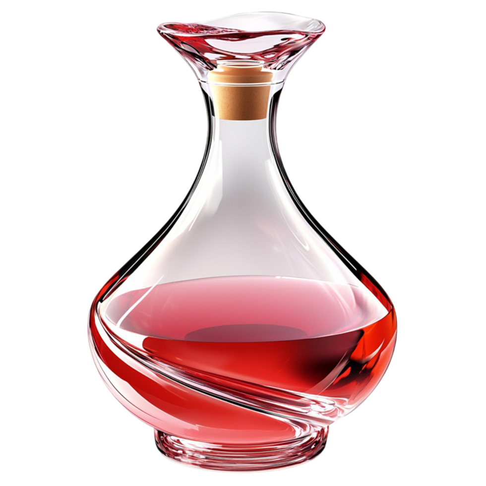 Crystal clear glass decanter red and a sleek twisting design png