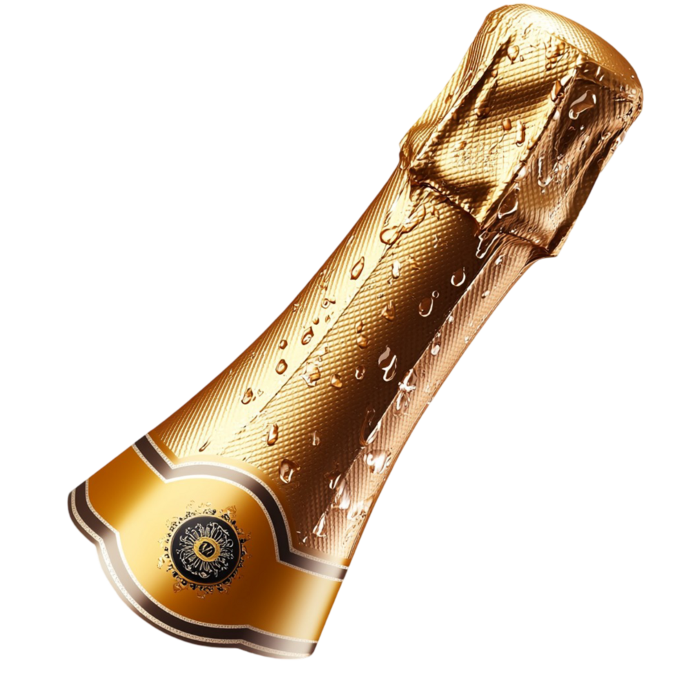 Golden champagne bottle neck embossed foil and sparkling texture png