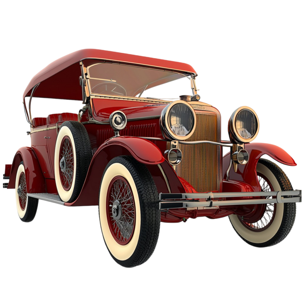 red vintage car open top and golden detailing png