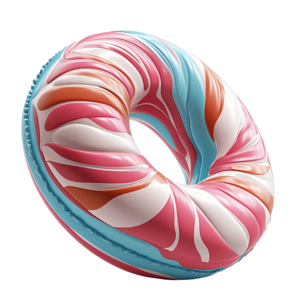 Swirled pink and blue inflatable pool float shaped like a colorful donut png