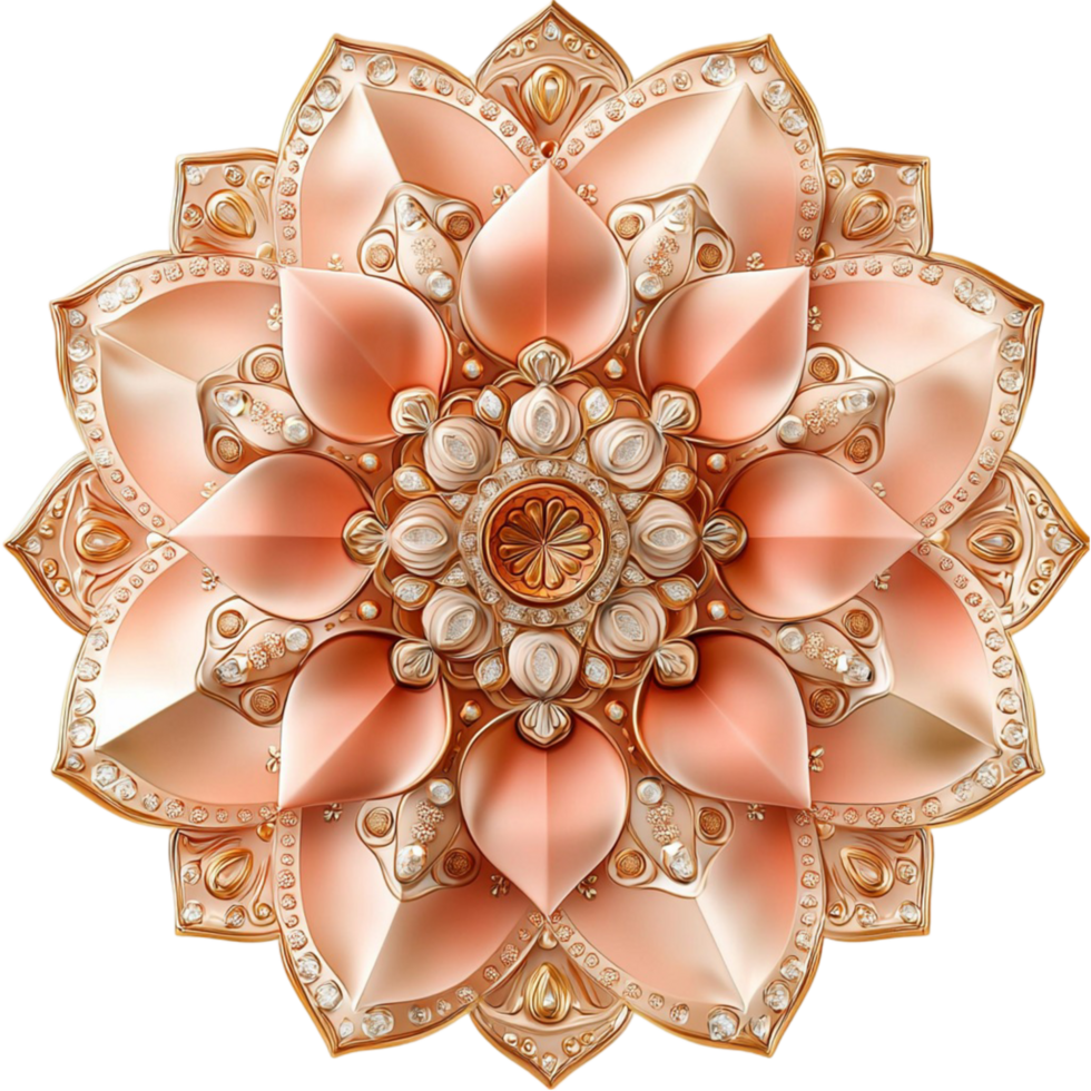 Ornate rose gold manla intricate floral patterns and gemstones png