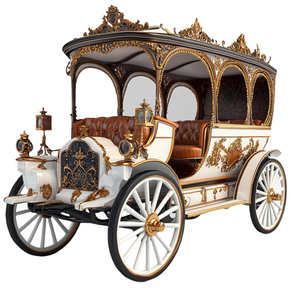 Vintage white and gold horsedrawn carriage ornate detailing png
