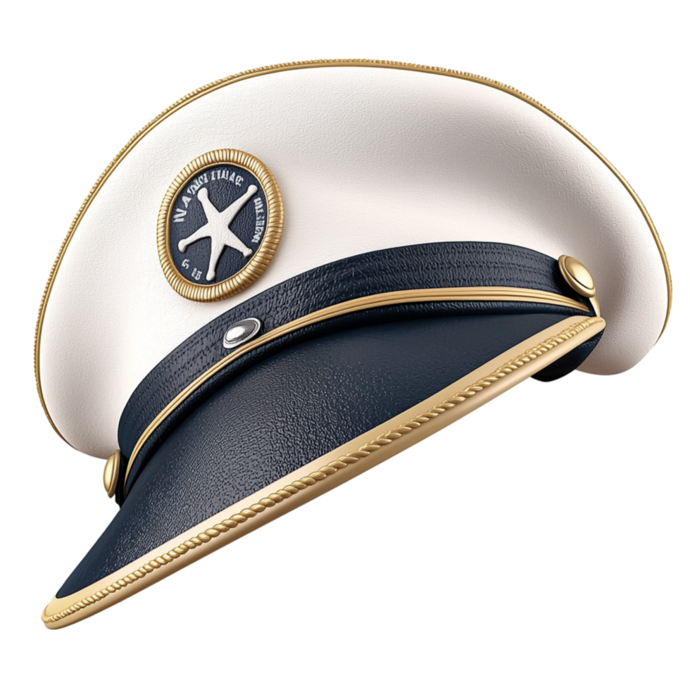White and blue captains hat gold trim and an anchor png