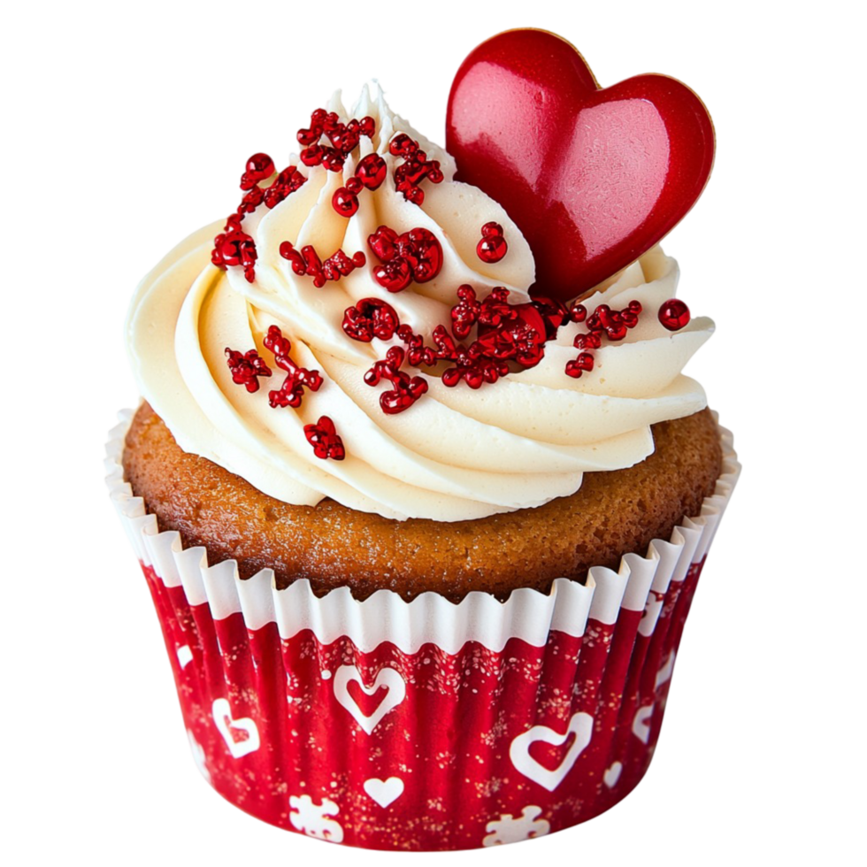 Festive cupcake decorated hearts and red sprinkles for celebration png