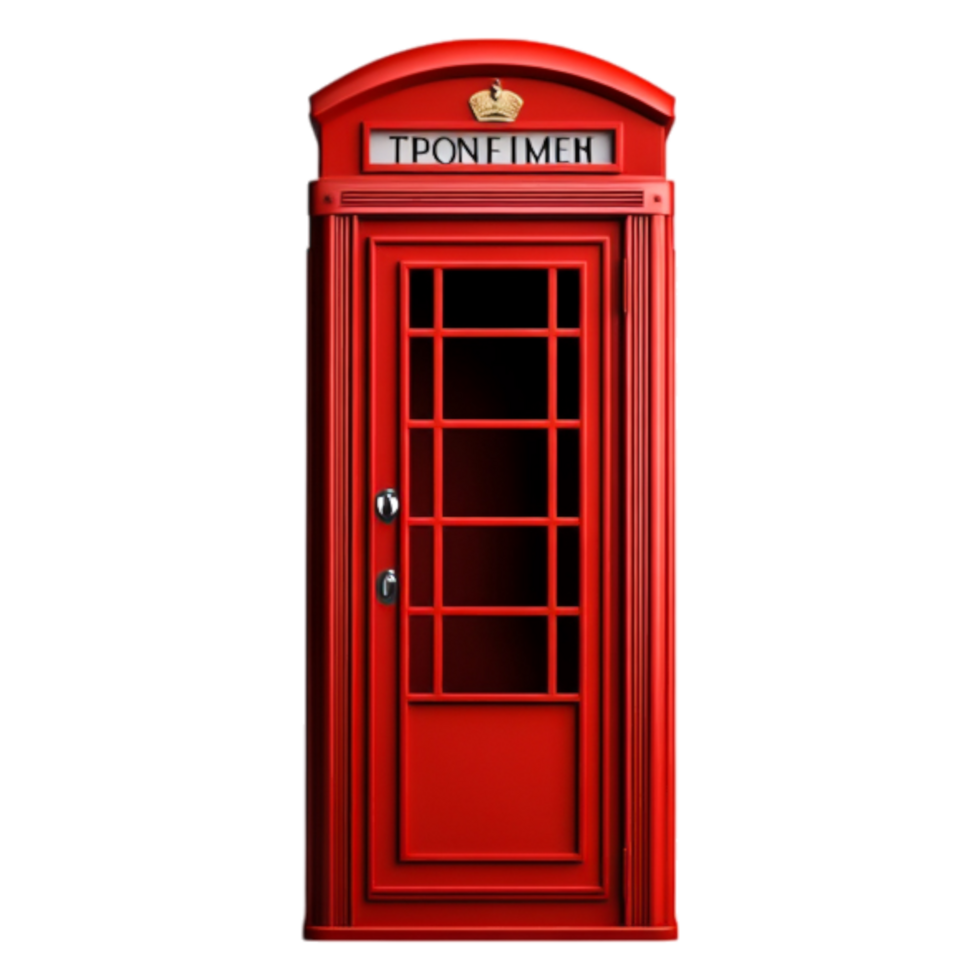 Bright Red Telephone Booth with Classic Design and Glass Panels png