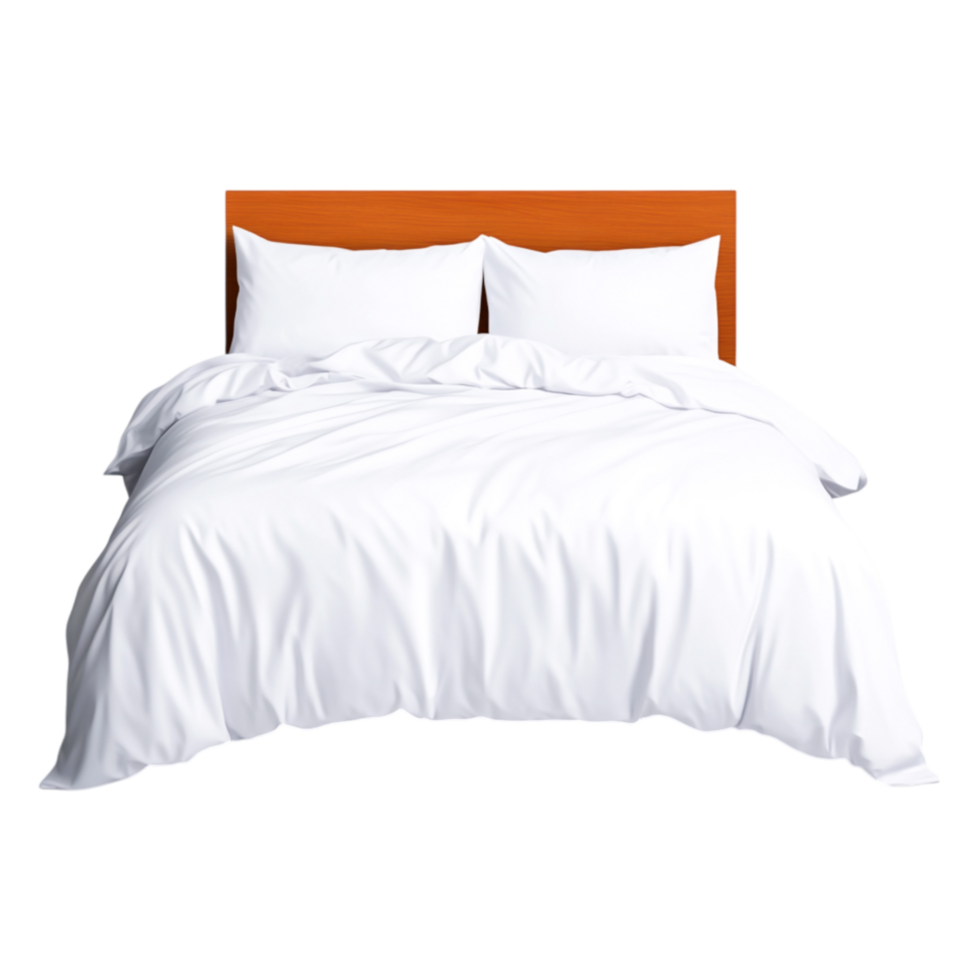 Fresh White Bedding Set on Wooden Bed Frame in Natural Light png