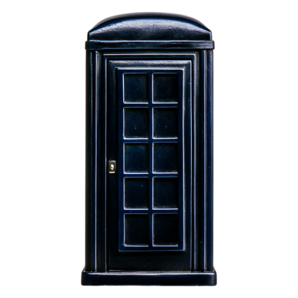Classic Black Telephone Booth with Glass Panels and Door Handle png
