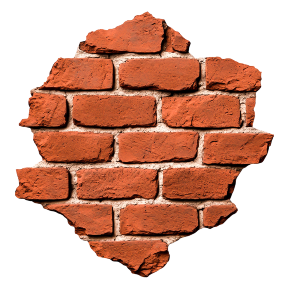 Fragment of Old Red Brick Wall with Cracks and Textured Surface png