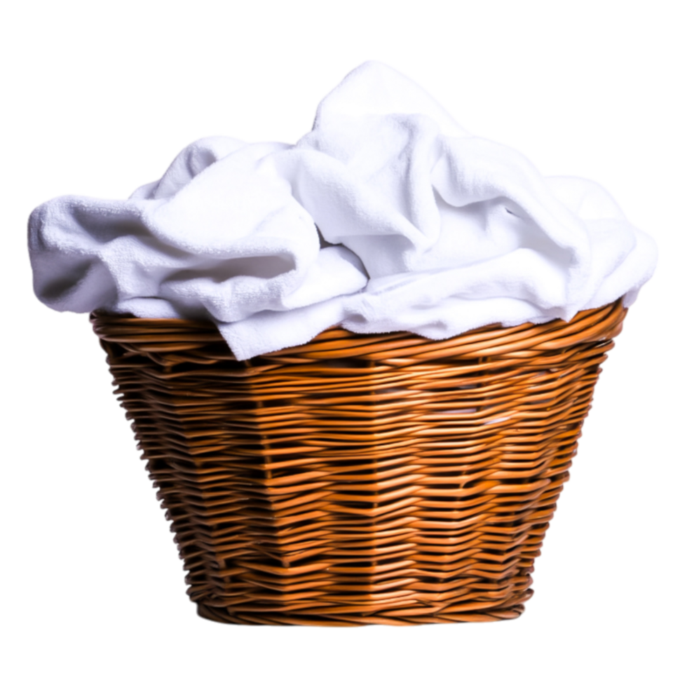 Woven Basket Filled with Clean White Towels png