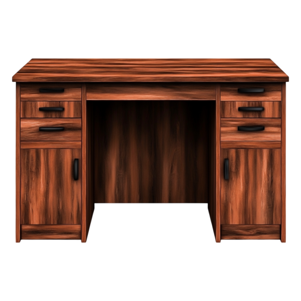 Classic Wooden Desk with Multiple Drawers and Warm Finish png