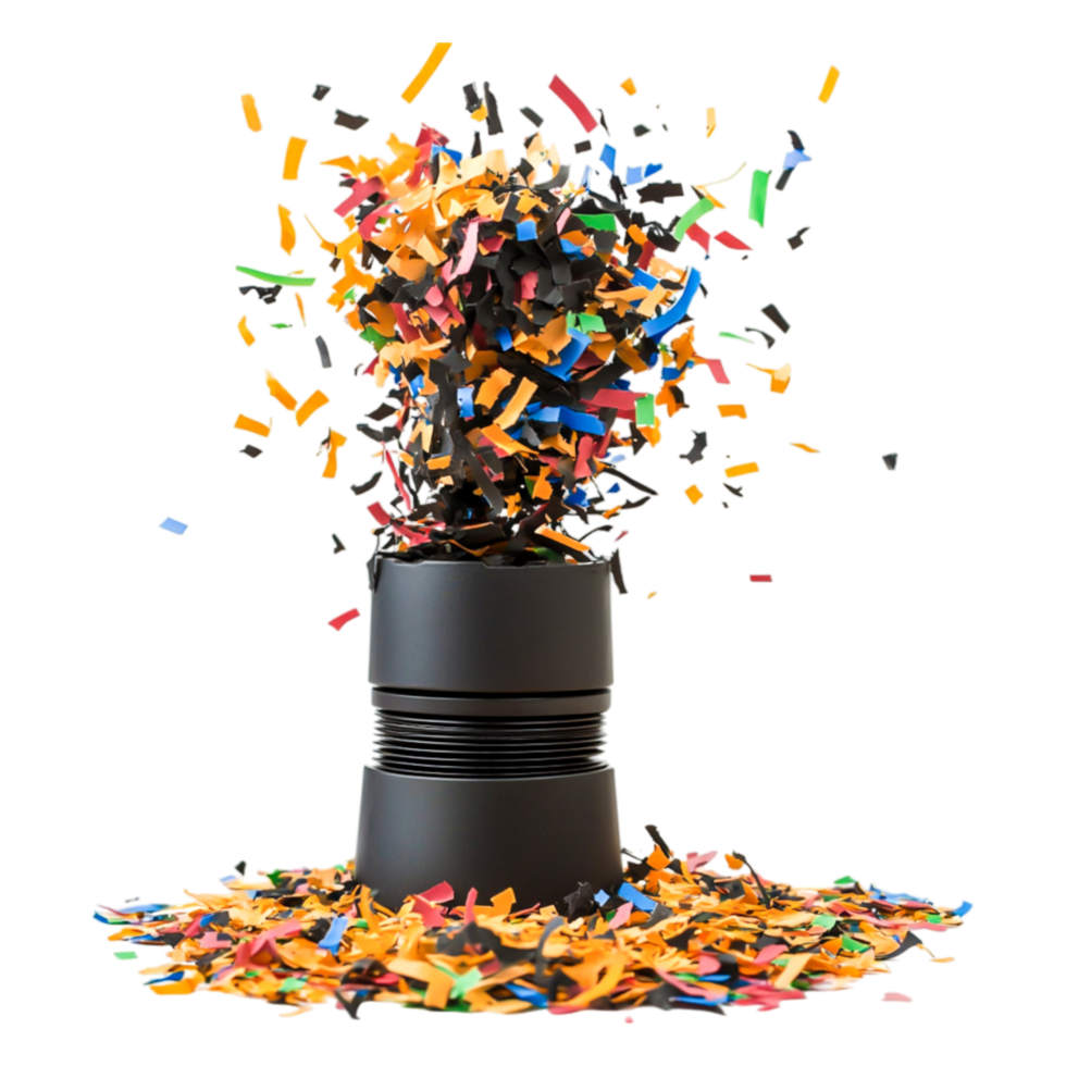 Colorful Confetti Explosion from Black Cylinder on png