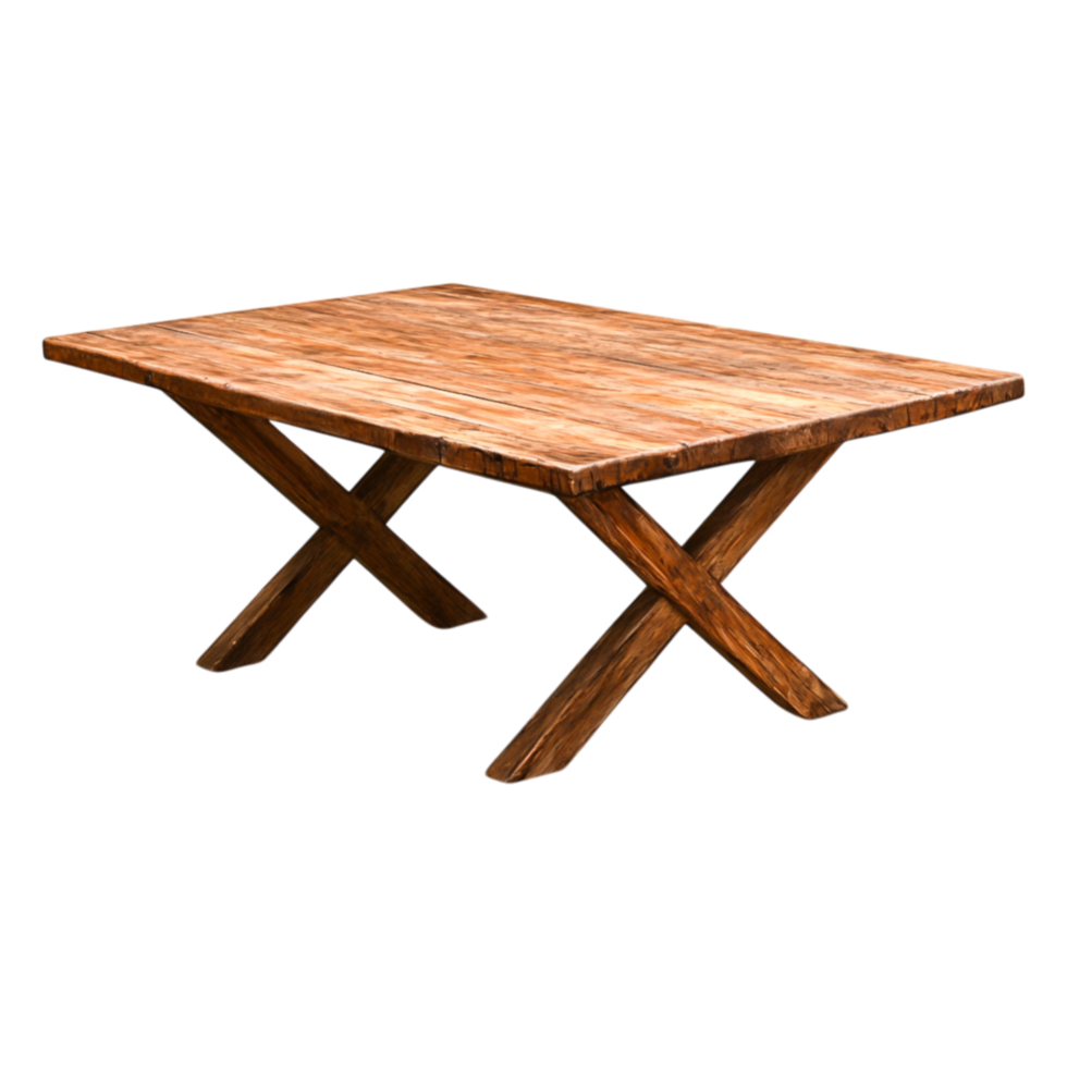 Rustic Wooden Table with Unique X-Shaped Legs for Home Decor png
