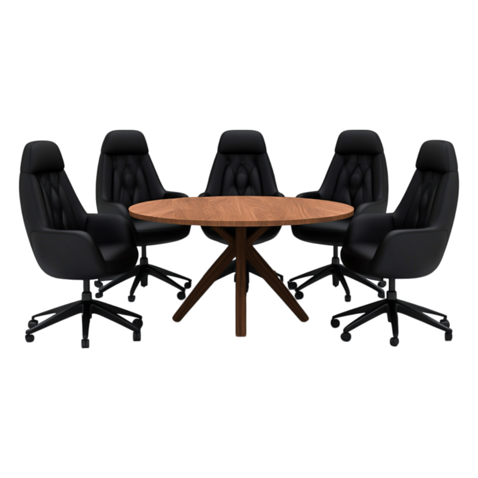 Modern Meeting Room Design with Round Table and Black Chairs png