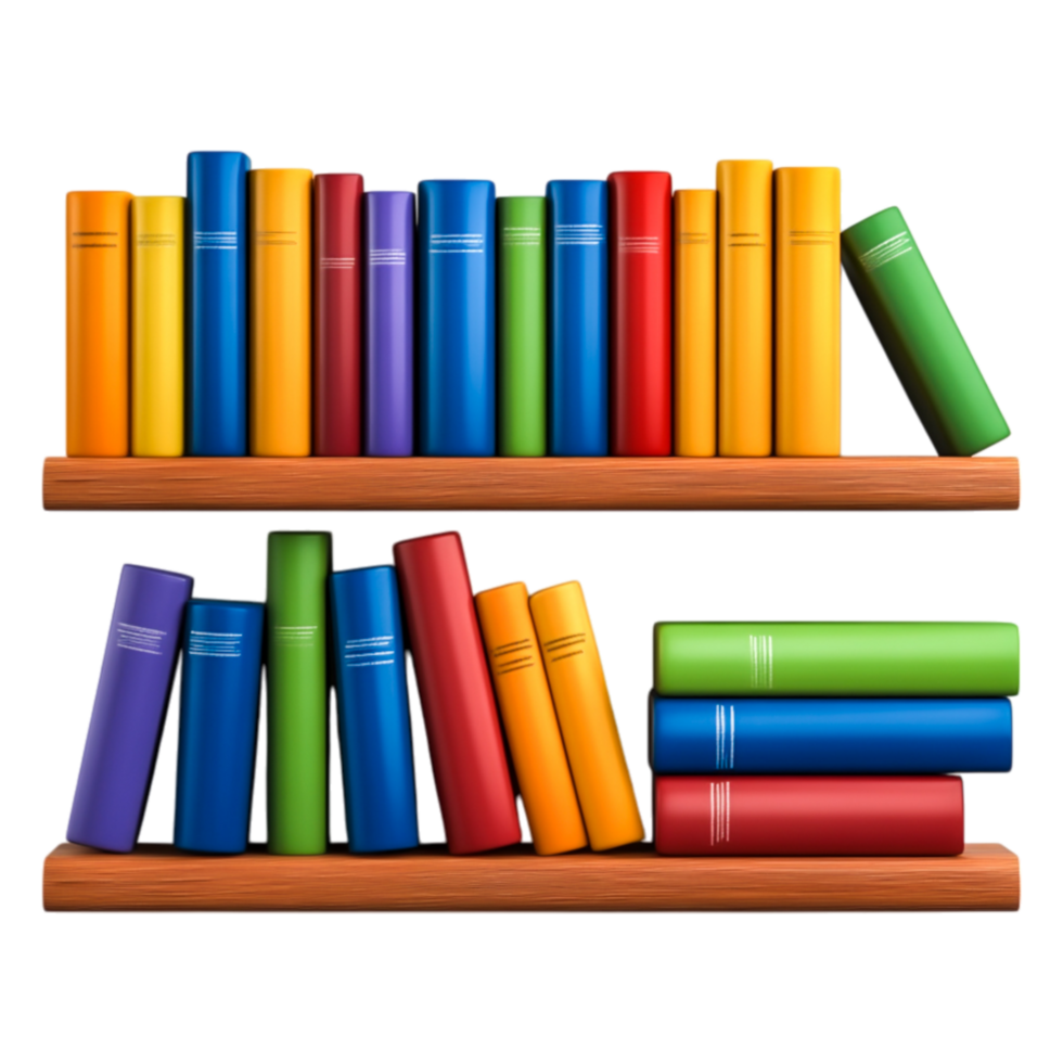 Colorful Books on Wooden Shelves Displayed for Reading Enthusiasts png