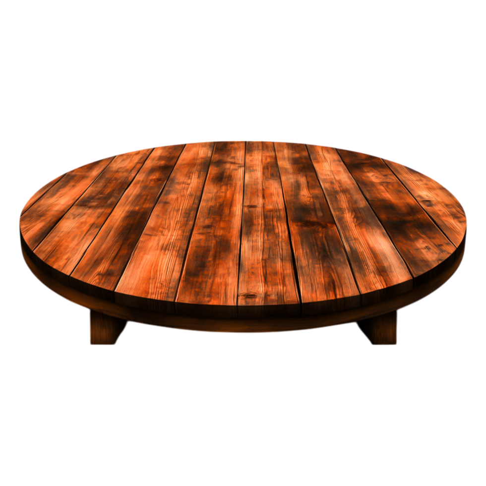 Round wooden table with rich texture and polished finish png