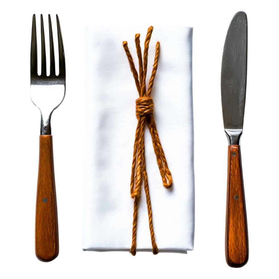 Elegant Table Setting with Fork Knife and Wrapped Napkin Display png